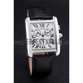 Cartier Tank MC White Dial Stainless Steel Case Black Leather Bracelet  622689 Replica