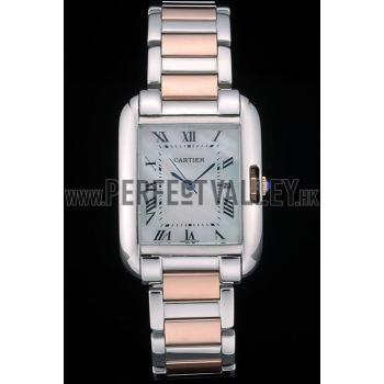 Cartier Tank Anglaise 30mm White Dial Stainless Steel Case Two Tone Bracelet