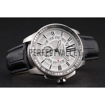 Cartier Calibre De Cartier Small Seconds White Dial Stainless Steel Case Black Leather Strap