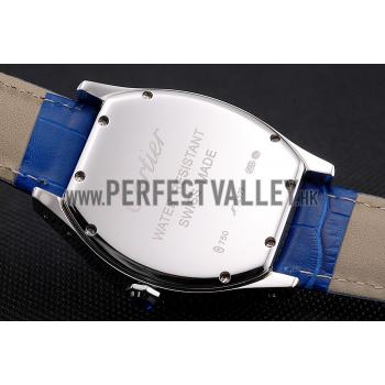 Cheap Cartier Tortue Large Date White Dial Stainless Steel Case Blue Leather Strap