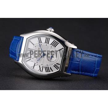 Cheap Cartier Tortue Large Date White Dial Stainless Steel Case Blue Leather Strap