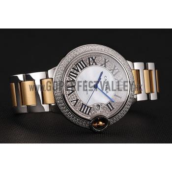 Swiss Cartier Ballon Bleu 46 MM Diamond Dial Diamond Case Gold And Staineless Steel Bracelet 1453886