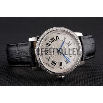 Swiss Cartier Ballon Bleu GMT Silver Dial Rose Gold Case Brown Leather Strap