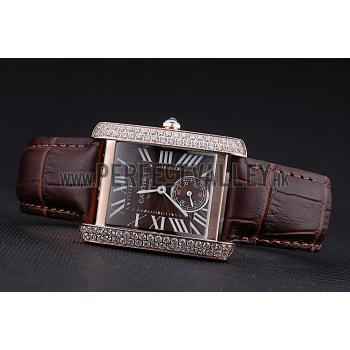 Cartier Tank MC Gold Diamond Case Brown Dial Brown Leather Strap  622170 Replica