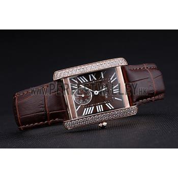 Cartier Tank MC Gold Diamond Case Brown Dial Brown Leather Strap  622170 Replica