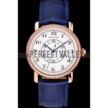 Cartier Ronde Solo White Dial Diamond Bezel Rose Gold Case Blue Leather Strap