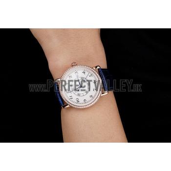 Cartier Ronde Solo White Dial Diamond Bezel Rose Gold Case Blue Leather Strap