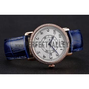 Cartier Ronde Solo White Dial Diamond Bezel Rose Gold Case Blue Leather Strap