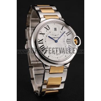 Replica Swiss Cartier Ballon Bleu Two Timezone White Dial Silver Case Gold And Silver Bracelet 1453877