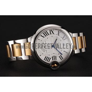 Replica Swiss Cartier Ballon Bleu Two Timezone White Dial Silver Case Gold And Silver Bracelet 1453877