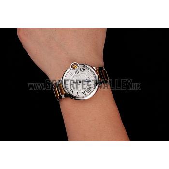 Replica Swiss Cartier Ballon Bleu Two Timezone White Dial Silver Case Gold And Silver Bracelet 1453877