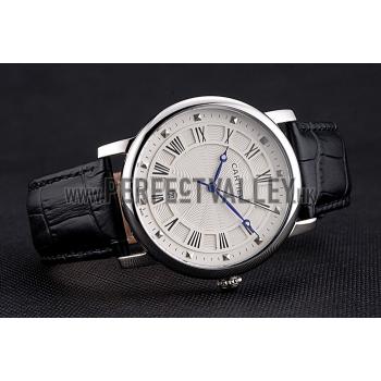 Replica Cartier Rotonde Date White Dial Stainless Steel Case Black Leather Strap