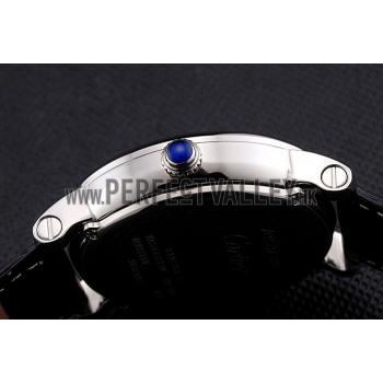 Replica Cartier Rotonde Date White Dial Stainless Steel Case Black Leather Strap