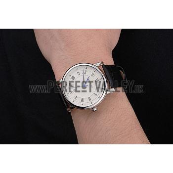 Replica Cartier Rotonde Date White Dial Stainless Steel Case Black Leather Strap