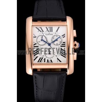 Cartier Tank MC White Dial Gold Case Black Leather Bracelet  622693