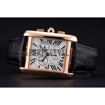 Cartier Tank MC White Dial Gold Case Black Leather Bracelet  622693