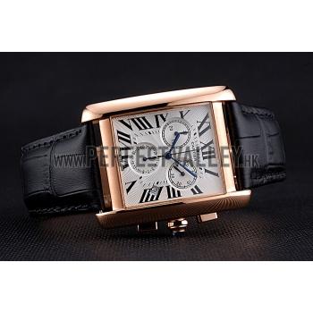 Cartier Tank MC White Dial Gold Case Black Leather Bracelet  622693