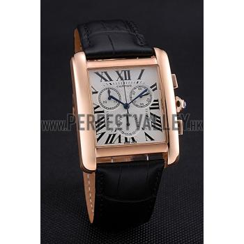 Cartier Tank MC White Dial Gold Case Black Leather Bracelet  622693