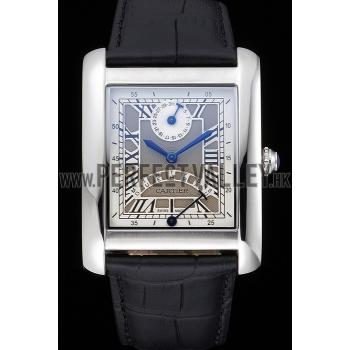 Cartier Tank White Dial Stainless Steel Case Black Leather Strap  622761