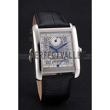 Cartier Tank White Dial Stainless Steel Case Black Leather Strap  622761