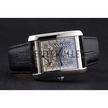 Cartier Tank White Dial Stainless Steel Case Black Leather Strap  622761