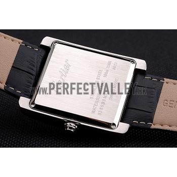 Cartier Tank White Dial Stainless Steel Case Black Leather Strap  622761