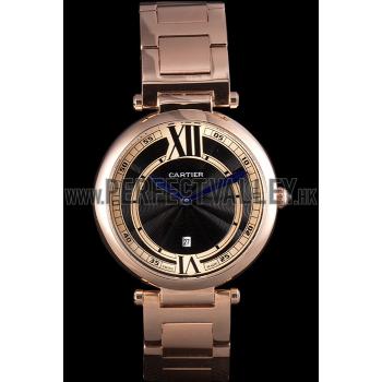 Cartier Ballon Bleu Rose Gold Stainelss Steel Strap Black Dial  621454 Replica