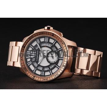 Cartier Calibre De Cartier Small Seconds Black And White Dial Rose Gold Case And Bracelet