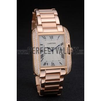 Cartier Tank Anglaise 36mm White Dial Diamonds Rose Gold Case Rose Gold Bracelet