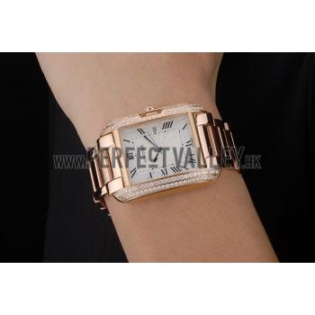 Cartier Tank Anglaise 36mm White Dial Diamonds Rose Gold Case Rose Gold Bracelet