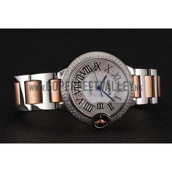 Replica Swiss Cartier Ballon Bleu 40 MM Diamond Dial Diamond Case Rose Gold And Staineless Steel Bracelet 1453885