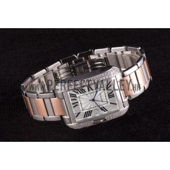 Cartier Tank Anglaise 36mm Silver Dial Diamonds Steel Case Two Tone Bracelet Replica