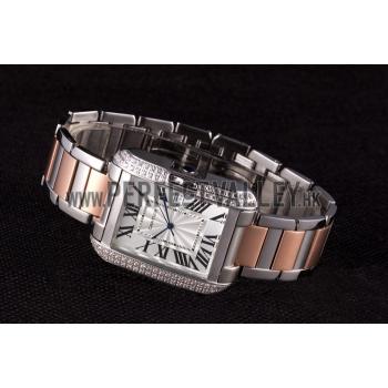 Cartier Tank Anglaise 36mm Silver Dial Diamonds Steel Case Two Tone Bracelet Replica