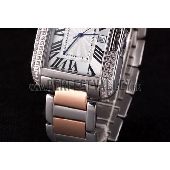 Cartier Tank Anglaise 36mm Silver Dial Diamonds Steel Case Two Tone Bracelet Replica