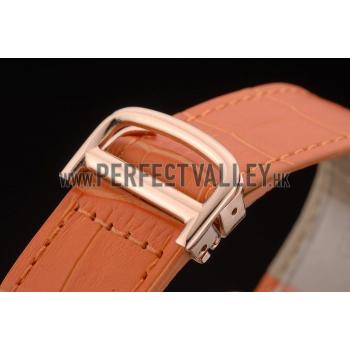 Cartier Tank Anglaise 36mm White Dial Gold Case Orange Leather Bracelet