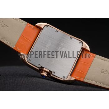 Cartier Tank Anglaise 36mm White Dial Gold Case Orange Leather Bracelet