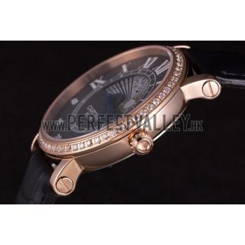 Cheap Cartier Moonphase Rose Gold Watch with Black Leather Band ct251 621370