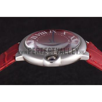 Cartier Ballon Bleu Silver Bezel with Red Dial and Red Leather Band   621556