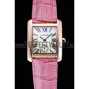 Cartier Tank MC Gold Case White Dial Pink Leather Strap  622176