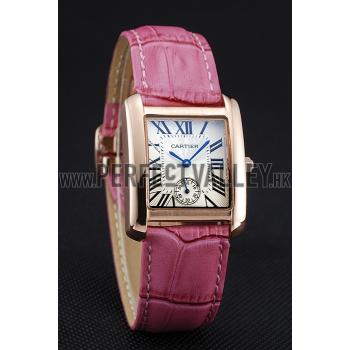 Cartier Tank MC Gold Case White Dial Pink Leather Strap  622176