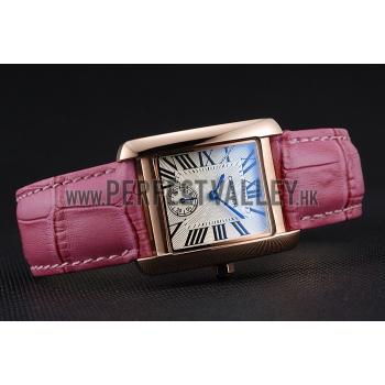 Cartier Tank MC Gold Case White Dial Pink Leather Strap  622176