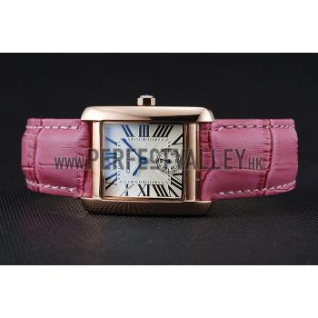 Cartier Tank MC Gold Case White Dial Pink Leather Strap  622176