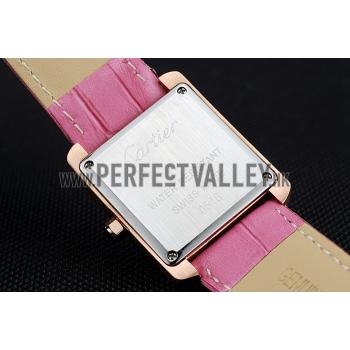 Cartier Tank MC Gold Case White Dial Pink Leather Strap  622176