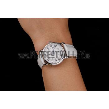 Cartier Ronde White Dial Stainless Steel Case White Leather Strap