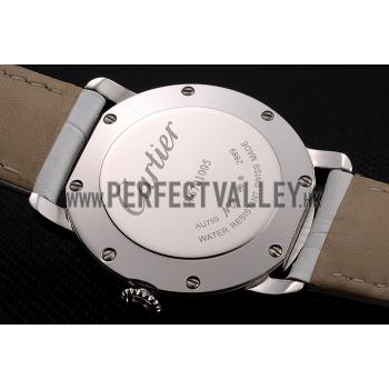 Cartier Ronde White Dial Stainless Steel Case White Leather Strap