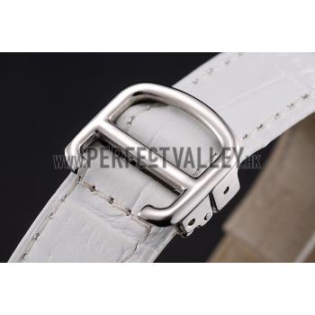 Cartier Ronde White Dial Stainless Steel Case White Leather Strap