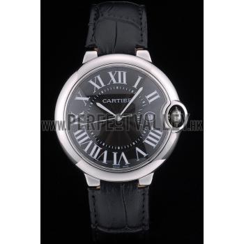 Cartier Ballon Bleu 42mm Black Dial Stainless Steel Case Black Leather Bracelet