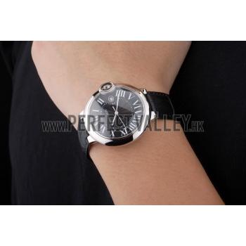 Cartier Ballon Bleu 42mm Black Dial Stainless Steel Case Black Leather Bracelet