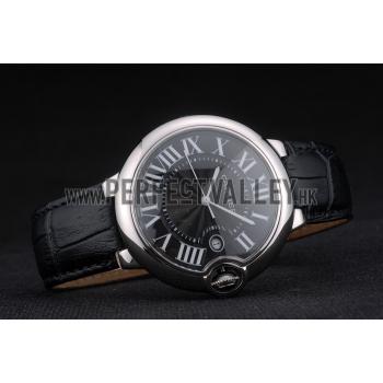 Cartier Ballon Bleu 42mm Black Dial Stainless Steel Case Black Leather Bracelet