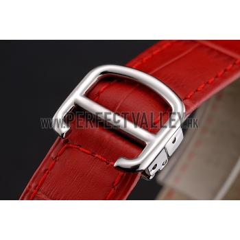 Replica Cartier Ronde White Dial Diamond Bezel Stainless Steel Case Red Leather Strap